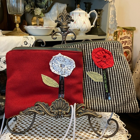 Handmade Handbags - Red and Black Floral Accent Handbags